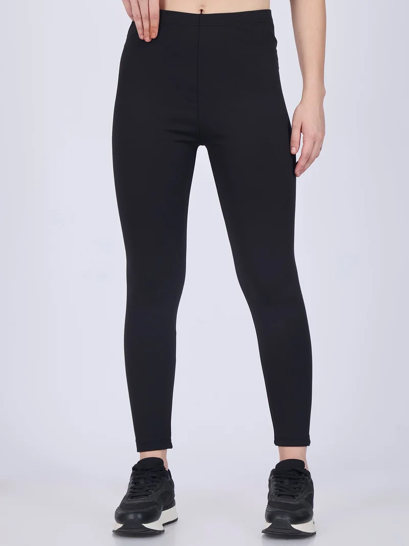 Outzidr  Black Basic Solid Leggings for Women | Best Price UAE